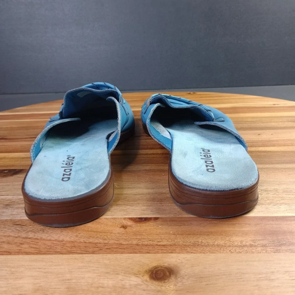 Azaleia Slip On Mule‎ Loafers Womens 8.5 M Blue Leather Brazil Comfort Slides